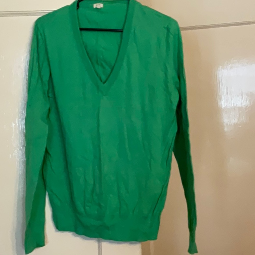 J Crew V-Neck Green Cotton Sweater